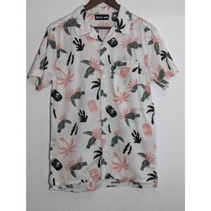 Reef Hawaiian Shirt Men's Size Small White Island Print Short Sleeve Button Up